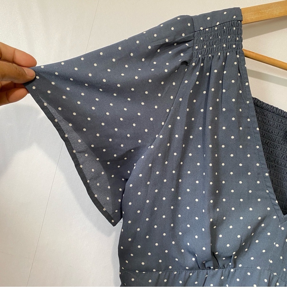 Abercrombie &‎ Fitch Polka Dot Mini Dress Blue Ruffle Hem Size Large Preppy - Picture 7 of 12